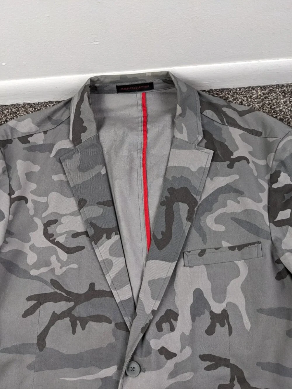Massif Sport Coat Blazer Gray Camo 3D Stretch Cotton Blend Mens XL / 42